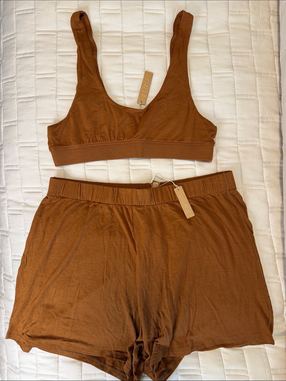 SKIMS Rust Brown Two-Piece Lounge Set - Bralette & Shorts - L
